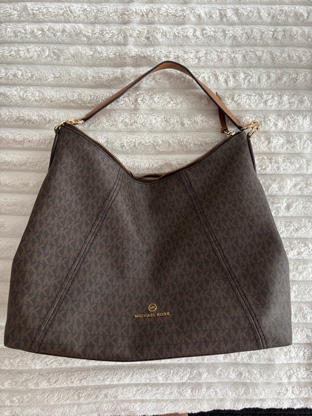 Michael Kors Brown Logo Hobo Shoulder Bag with Gold Hardware